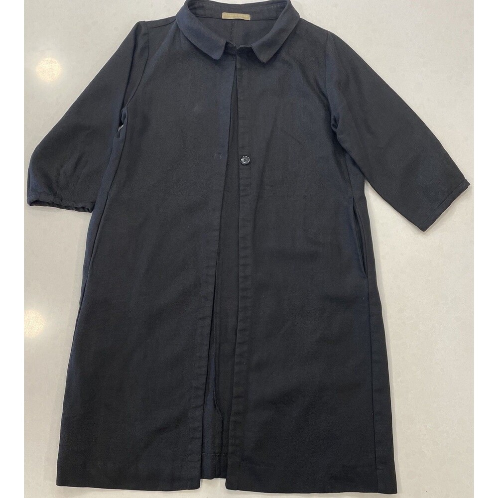 Pip-Squeak Chapeau Black Linen One Button Duster Coat Jacket NY Boho Artwear